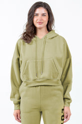 Letter Graphic Long Sleeve Drawstring Cropped Hoodie